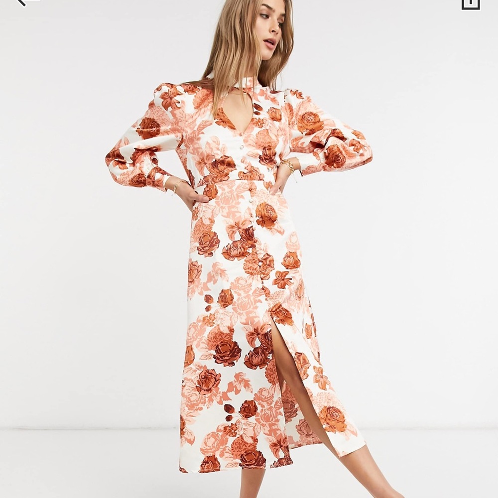 ASOS Glamorous
high neck midi tea dress in rose floral